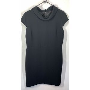 Talbots Womens Cap Sleeve Lined Vented Collared Sheath Dress Black Size 12 NWOT